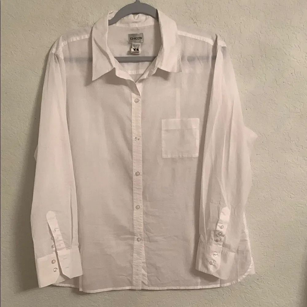 Chico's White Button Pocket Cotton Long Sleeve Lightweight Shirt Women’s Size 3
